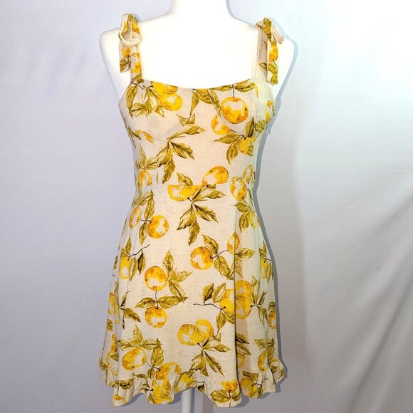 Urban Outfitters | Jolene Linen Tie-Shoulder Lemon Mini Dress | Size Medium - Picture 1 of 12